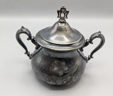 QUADRUPLE SILVER PLATE 684 LIDDED DOUBLE HANDLED SUGAR BOWL E.G. WEBSTER ANTIQUE