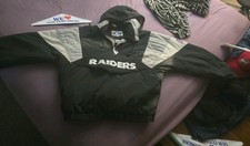 Vintage Starter NFL Oakland Raiders Jacket Quarter 1/4 Zip Hooded Pullover Sz M