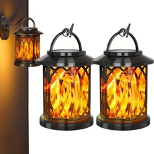 2 Pack Hanging Solar Lights Lantern Outdoor Flickering Flames Solar Outdoor