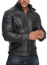 Men  s Stand Collar Leather Jacket Casual Faux Leather XX-Large Black