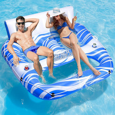Large Inflatable Pool Lounger with Cup Holders  Backrest for Adults