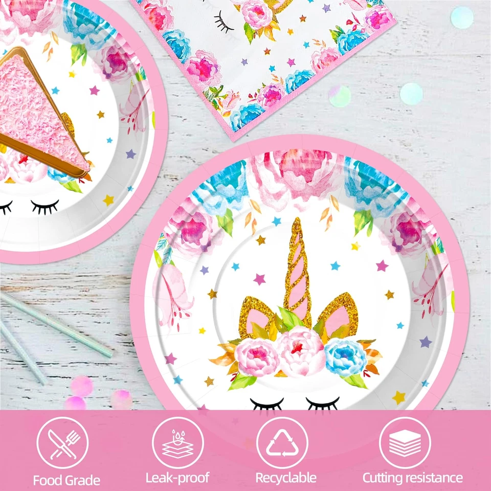 Juego de servilletas platos unicornio 96 piezas para suministros de fiesta de cumpleaños sirve 24 Foto 3 de 4
