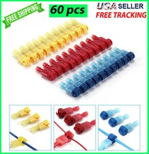 60pcs T-Taps Wire Terminal Connectors Insulated 22-10 AWG Quick Splice Combo Kit