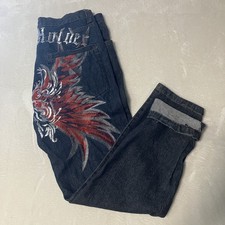 Crown Holder Jeans Phoenix Embroidered Y2K Biker Streetwear Denim Mens