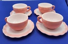 VTG 1950s Hazel Atlas Pink Crinoline Milk Glass Cups & Saucers Service for 4