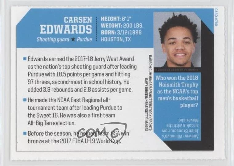 2018 Sports Illustrated for Kids Series 5 Carsen Edwards #780 - Image 2 of 2