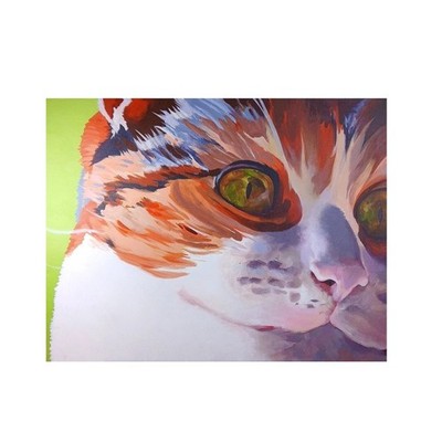 Original Acrylic Painting Calico Cat Close-Up Portrait Canvas Pop Art 28 x 21.5