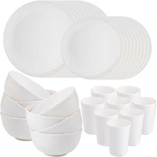 32Pcs Wheat Straw Dinnerware Sets, White Dishes for 8, Plates and Bowls Sets, Re