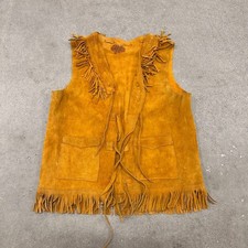 Vintage 80s 90s Suede Leather Fringe Western Vest Womens Brown Hippie Festival