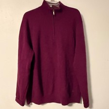 Brooks Brothers Mens Purple 1/4 Zip Sweater Cotton Cashmere Long Sleeve Size L