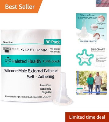 Breathable Silicone Male External Catheter 32mm - 30 Individually Packaged