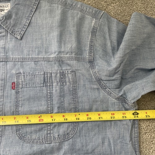 LEVI'S Hombre Talla Camisa grande azul claro castaño rojizo trabajador manga larga abotonada - Imagen 13 de 16
