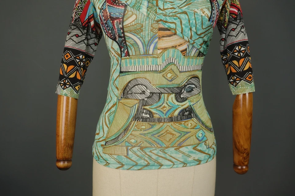 SAVE THE QUEEN многоцветный вискозы Geo печать 3/4 рукав пуловер блузка верхний размер S - Изображение 3 из 4