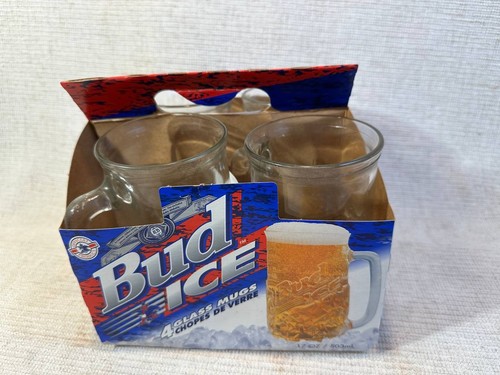 Bud Ice Beer Glass Mugs Set of 4 17oz Indiana Glass 1998 Barware 012 263