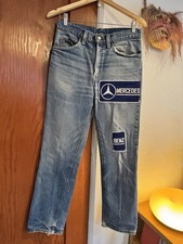 Vintage Denim Levi’s Orange Tab Jeans With Mercedes Benz Patch 30” Waist