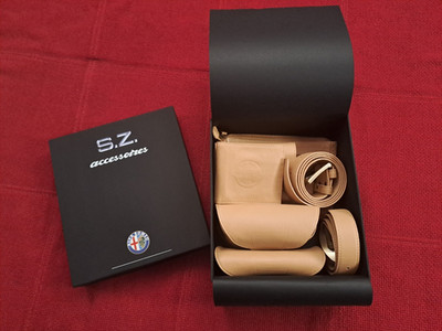 ALFA ROMEO SZ LEATHER ACCESSORIES SET - 7 PCS. - WALLETS, BELTS, ETUIS & HANDBAG