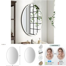 Oval Frameless Mirror 18W x 24H Beveled Polished Bathroom Vanity Bedroom Wall