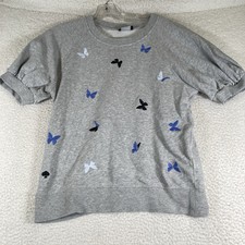 Blusa Top Kate Spade New York Para Mujer Gris con Mariposas Manga Corta