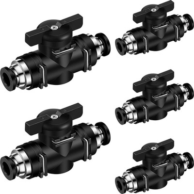 5PCS 3/8 OD Push Connect Pneumatic Ball Valve Air Line Tube Fittings
