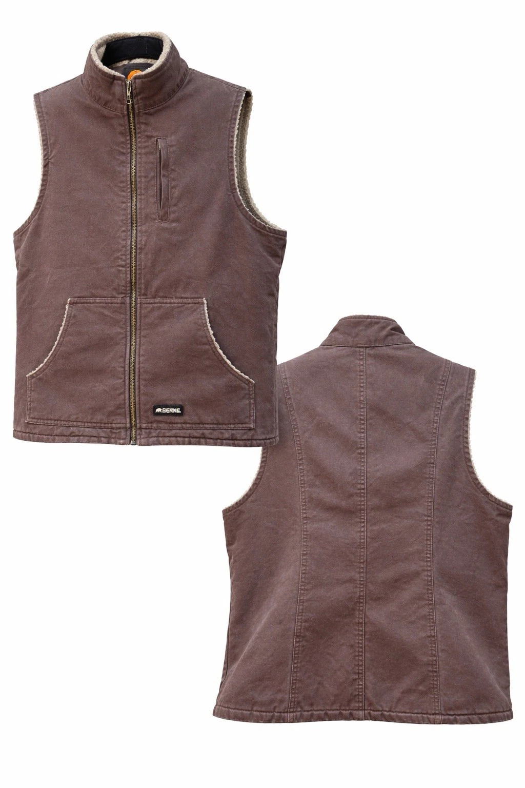 Berne Sherpa Lined Work Vest Brown Canvas Zip Utility Vest Outdoor Workwear