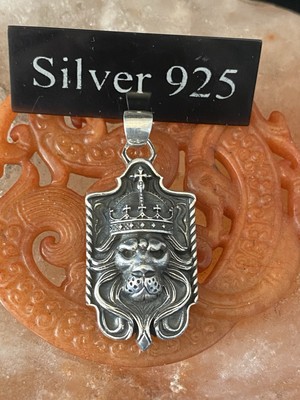 Großer massiver Silber Löwenschild Anhänger und Silberkette
