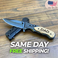 Pocket Hunting Knife Tactical Folding Personalized Gift for Men Wood Handle