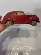Vintage Auburn Rubber 4” Toy Car Coupe 1930s Red. Missing Wheel.