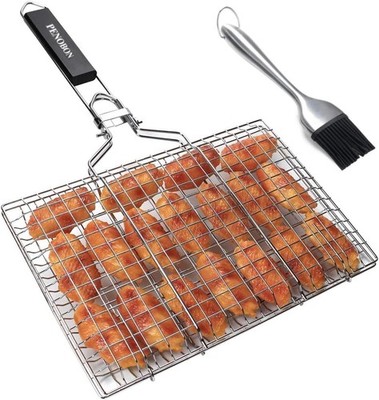 Fish Grilling Basket Folding Portable Stainless Steel BBQ Grill Basket