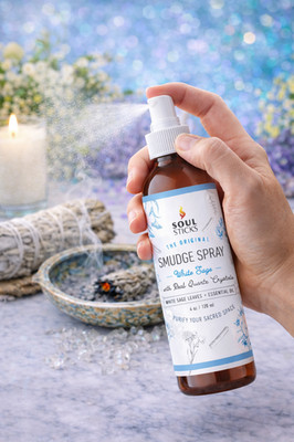 Smudge Spray Energy Clearing White Sage Quartz Crystal Inside