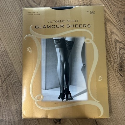 NEW Victoria Secret Hosiery Lace Top Thigh Highs Back Seam  Jet Black Small