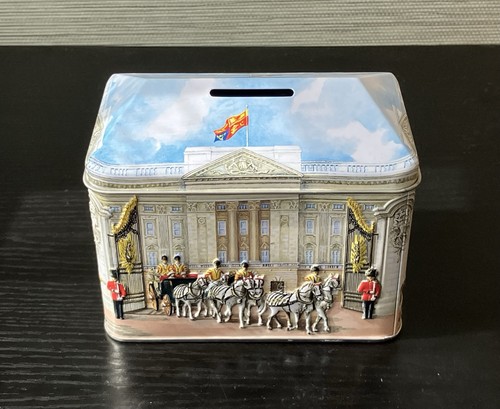 Buckingham Palace Money Box Tin, Churchill’s London Souvenir, 4.75" W x 3" D