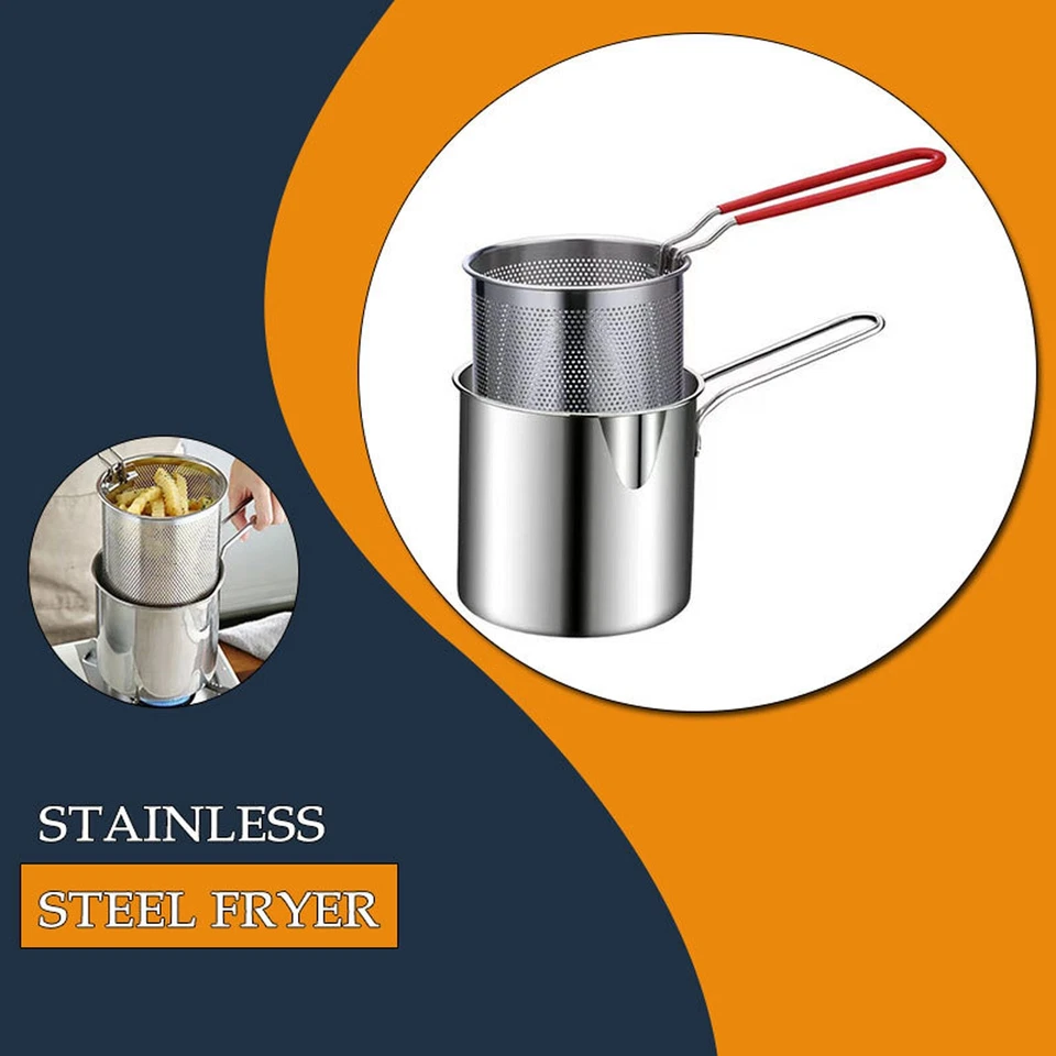 `Deep Fryer Pot 304 Stainless Steel Frying Pan Stock Fry Pot With Strainer - Image 2 of 4