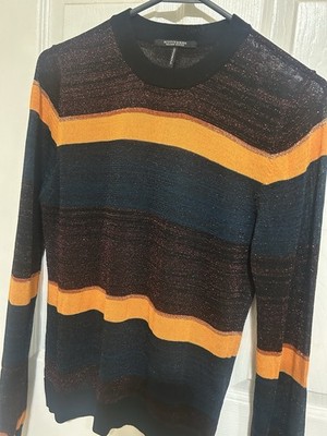 Scotch & Soda Metallic Knit Striped Crewneck Pullover Sweater Long Sleeve S