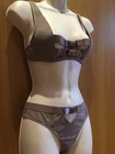 Chantal Thomass Audacious Muscade Grey Mesh Half Cup Bra Set Sz 32B Thong 8 £139