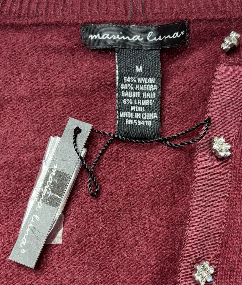Cárdigan Suéter Marina Luna Para Mujer Mediano Angora Lana de Cordero Manga 1/2 Foto 2 de 4