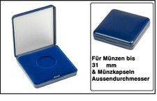 Lindner-2029-031-Blau-Kunststoff-M&uuml;nzetui-mit-Veloureinlage-F&uuml;r-M&uuml;nzen-bis-31-mm