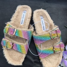 Furry Casual Slide Sandals, woman's Rainbow Colors Size 7.5 new 