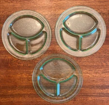 Green Depression Glass set of 3 divided plates 10 inches wide