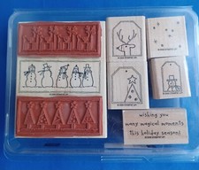 Stampin Up FESTIVE FAVOITES Retired Rubber Stamps Christmas Holiday Wood NOS