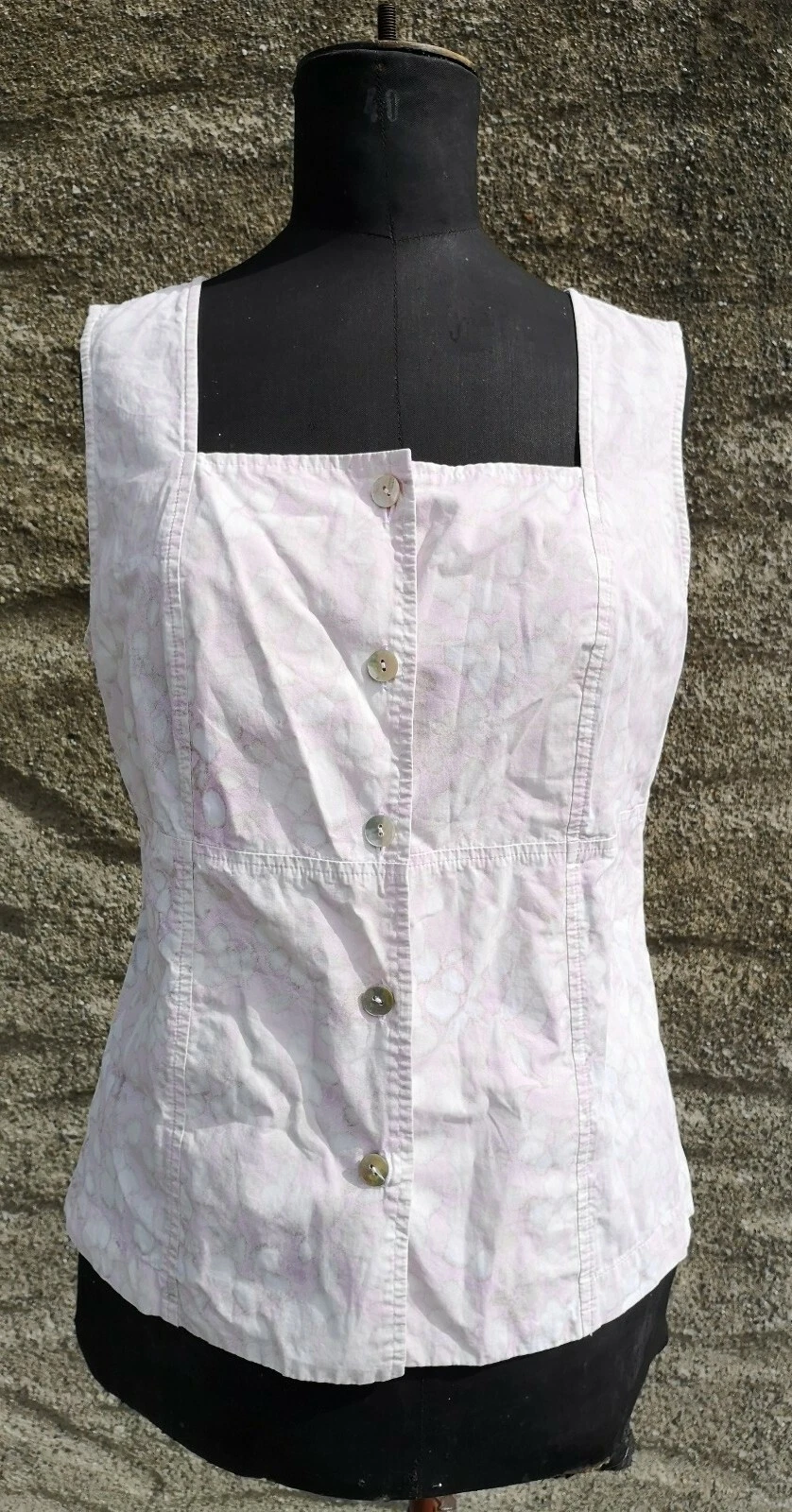 OSKA pale pink/white print lagenlook arty quirky button front top size II