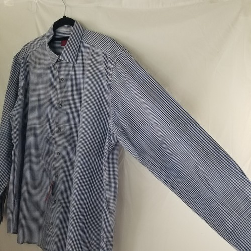 Alfani Men XL 17/36-37 Fitted Performance Blue Check Long Sleeve Button Up Shirt - Picture 6 of 19