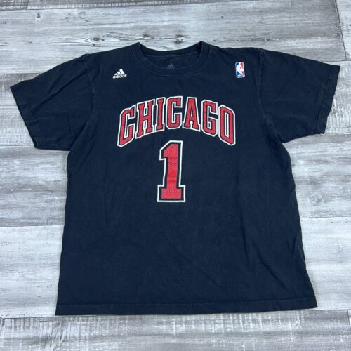 Chicago Bulls Derrick Rose T-shirt Adidas Large Black Crew Neck 1 Nba - Picture 1 of 10