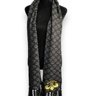 Fleur De Lis Rectangle Scarf Unisex Gray Fringe Embroidered Casual Winter Frayed — photo 3