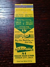 Vintage Matchcover: A-1 Trailer Sales & Park, Harbor City, CA  65
