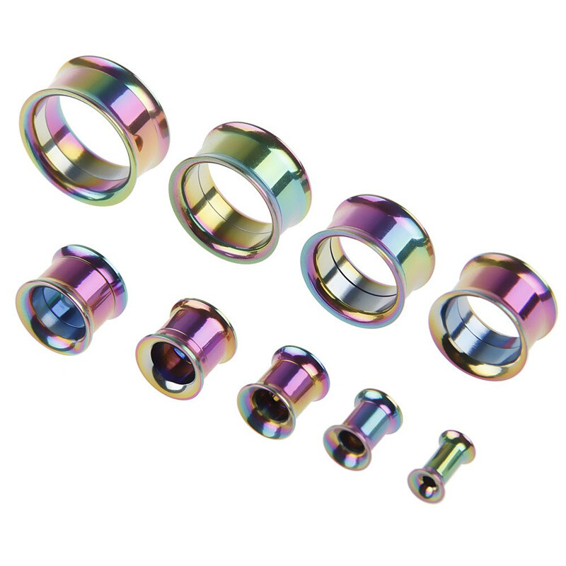 2X Silver & Rose Gold Glitter Screw Fit Double Saddle Ear Plugs/Tunnels - 316L Surgical Steel, Brand New