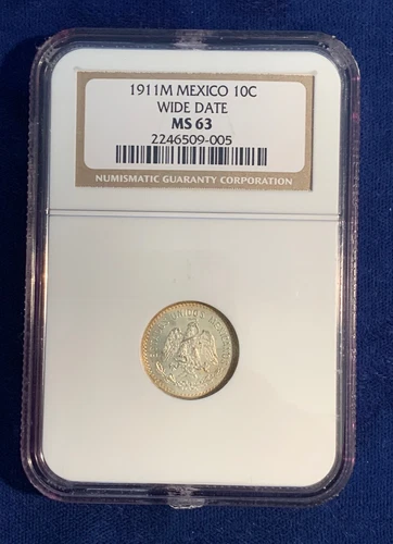 MEXICO ESTADOS UNIDOS  1911  10 CENTAVOS COIN NGC CHOICE UNCIRCULATED MS63
