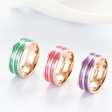 8mm Purple/Red/Green Enamel Stainless Steel Women's Rose Gold Bands Ring Sz 6-10