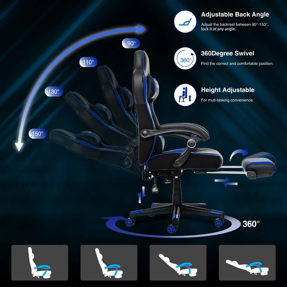 ELECWISH Gaming Chair Ergonomic Office Chair Swivel Computer Seat with Footrest - Image 2 of 4