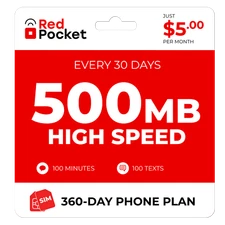 $4/Mo RedPocket Prepaid Wireless Phone Plan+Kit: 100 Talk 100 Text 500MB