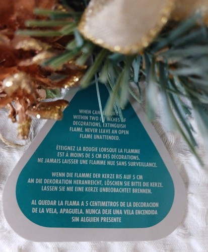 PARTYLITE 3” Candle Ring POINSETTIA White Flower Pinecone Round Gold Glitter NEW - Picture 7 of 11